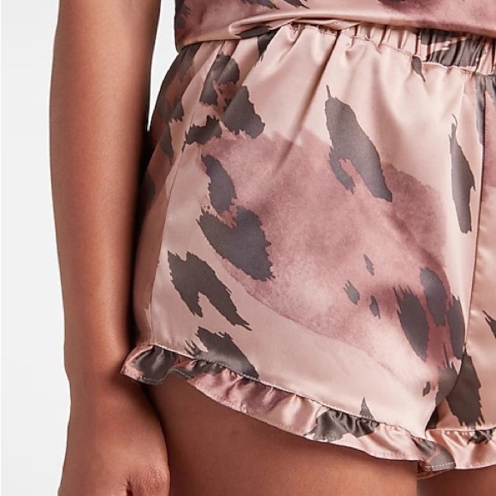 Express Satin Ruffle Leopard Sleep Shorts - Picture 2 of 8